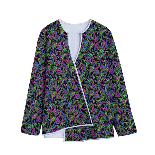 Pink Blue And Green Paisley Print Long Sleeve Short Coat