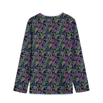 Pink Blue And Green Paisley Print Long Sleeve Short Coat