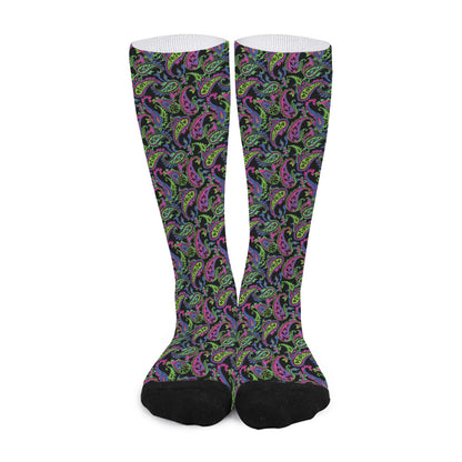 Pink Blue And Green Paisley Print Long Socks