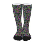 Pink Blue And Green Paisley Print Long Socks