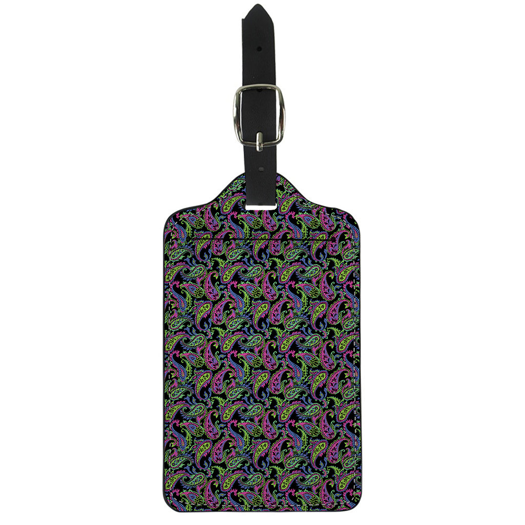 Pink Blue And Green Paisley Print Luggage Tag