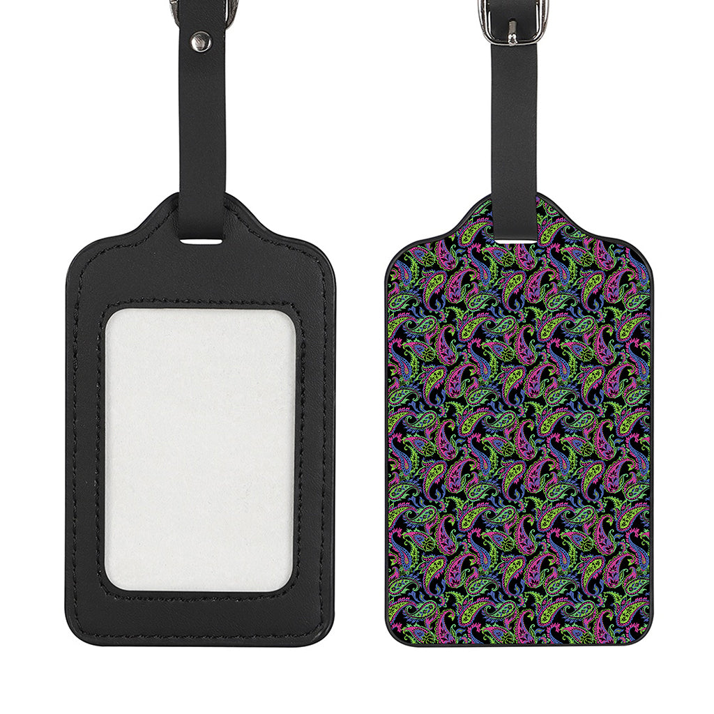 Pink Blue And Green Paisley Print Luggage Tag