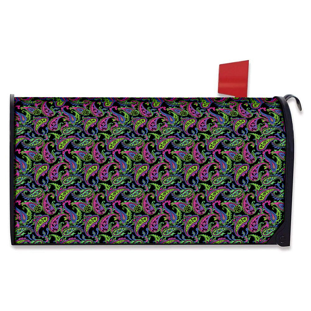 Pink Blue And Green Paisley Print Mailbox Cover