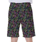 Pink Blue And Green Paisley Print Men's Beach Shorts