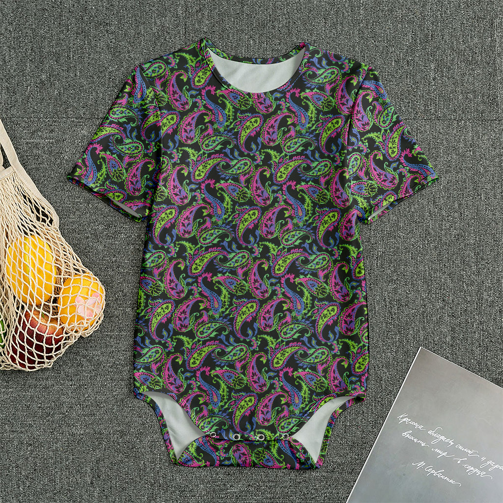 Pink Blue And Green Paisley Print Men's Bodysuit