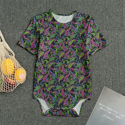 Pink Blue And Green Paisley Print Men's Bodysuit