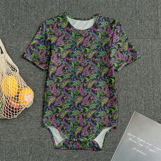 Pink Blue And Green Paisley Print Men's Bodysuit