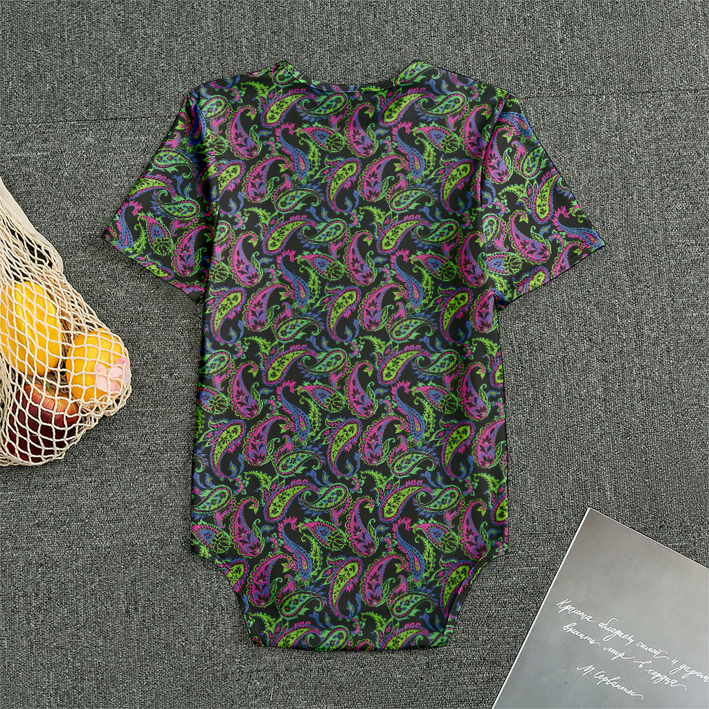 Pink Blue And Green Paisley Print Men's Bodysuit