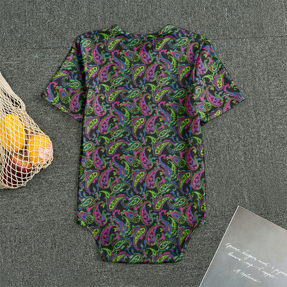 Pink Blue And Green Paisley Print Men's Bodysuit