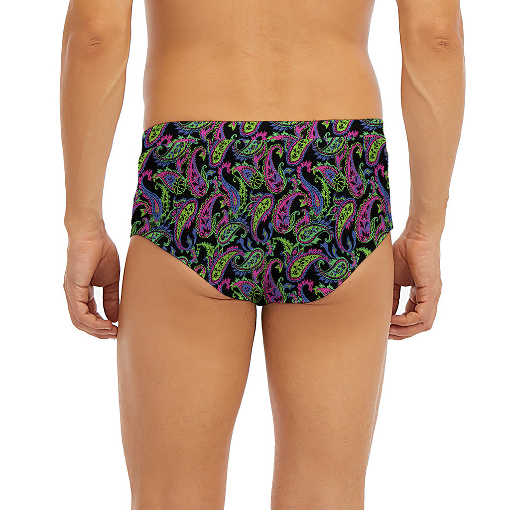 Pink Blue And Green Paisley Print Men's Briefs