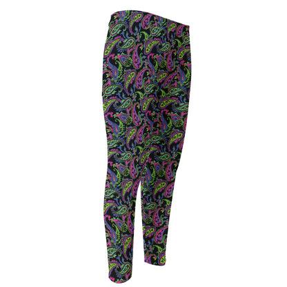 Pink Blue And Green Paisley Print Men's Compression Pants