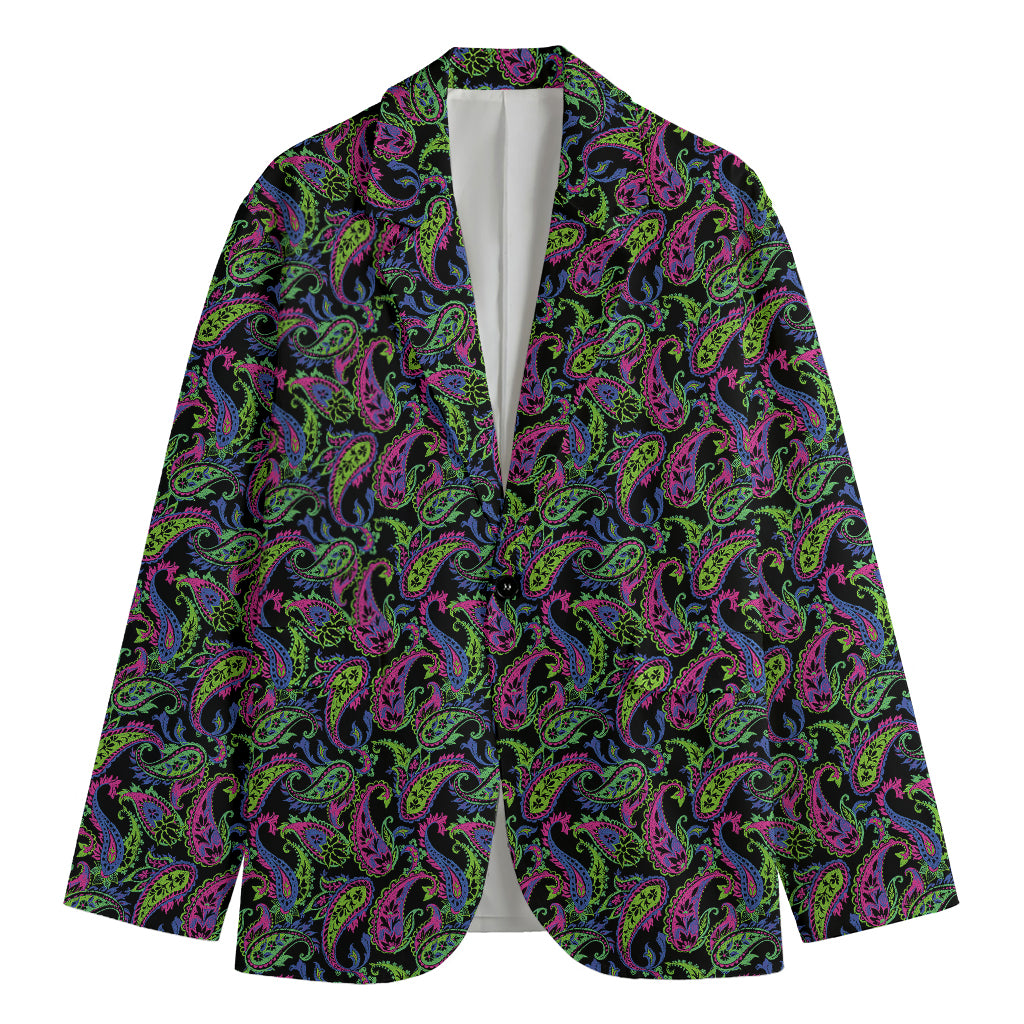 Pink Blue And Green Paisley Print Men's Cotton Blazer