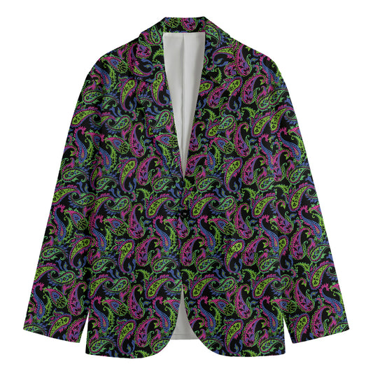 Pink Blue And Green Paisley Print Men's Cotton Blazer