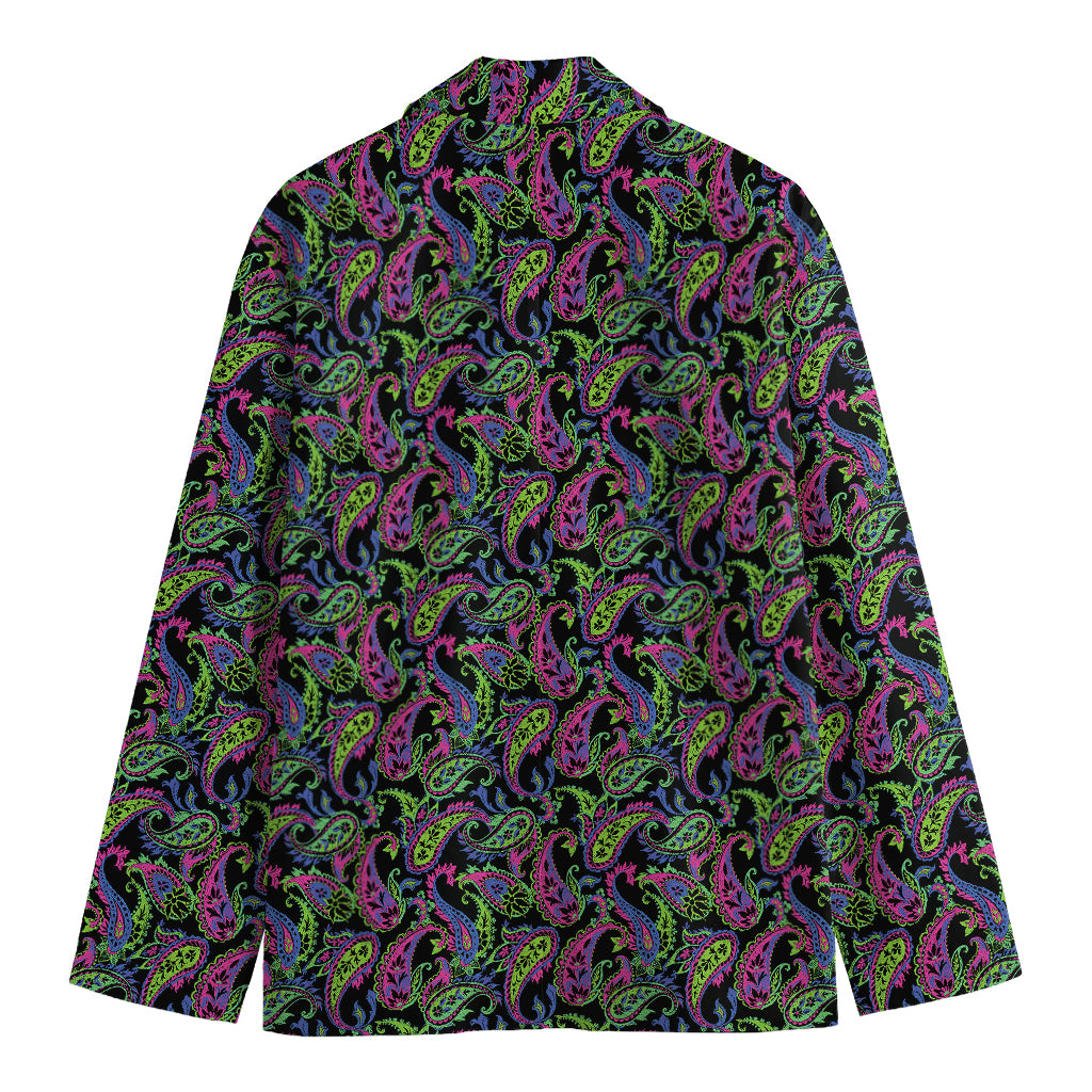 Pink Blue And Green Paisley Print Men's Cotton Blazer