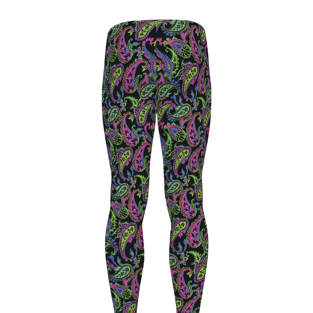 Pink Blue And Green Paisley Print Men's leggings