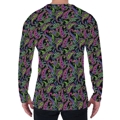 Pink Blue And Green Paisley Print Men's Long Sleeve T-Shirt