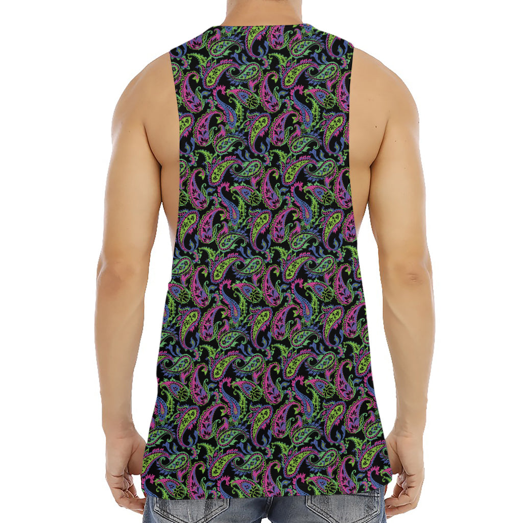 Pink Blue And Green Paisley Print Men's Muscle Tank Top