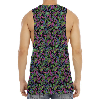 Pink Blue And Green Paisley Print Men's Muscle Tank Top