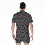 Pink Blue And Green Paisley Print Men's Rompers
