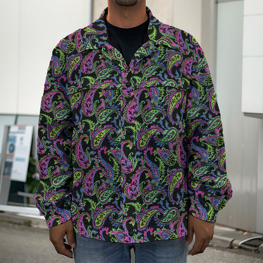 Pink Blue And Green Paisley Print Men's Shirt Jacket