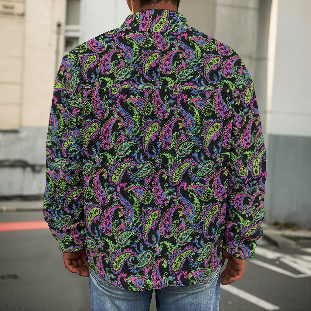 Pink Blue And Green Paisley Print Men's Shirt Jacket