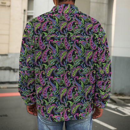 Pink Blue And Green Paisley Print Men's Shirt Jacket