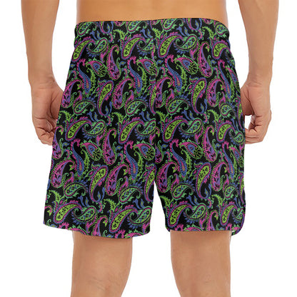 Pink Blue And Green Paisley Print Men's Split Running Shorts