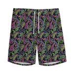 Pink Blue And Green Paisley Print Men's Sports Shorts