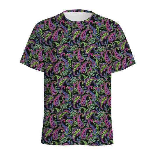 Pink Blue And Green Paisley Print Men's Sports T-Shirt