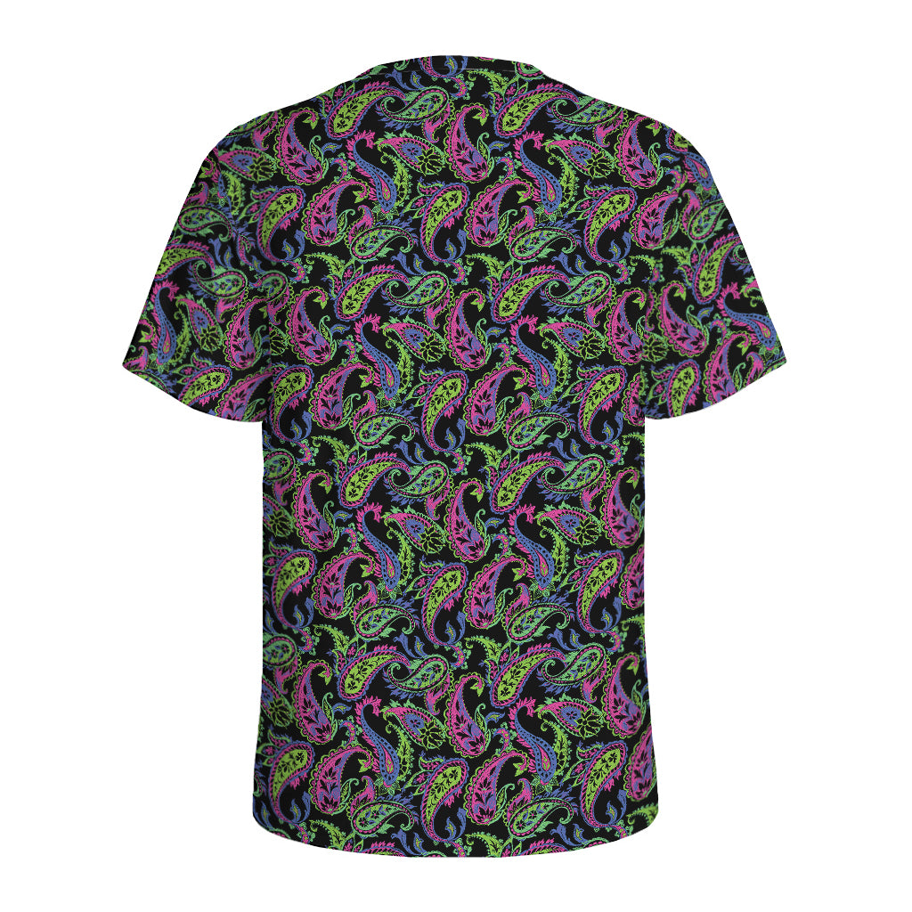 Pink Blue And Green Paisley Print Men's Sports T-Shirt
