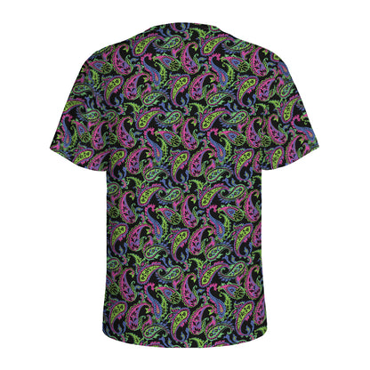 Pink Blue And Green Paisley Print Men's Sports T-Shirt
