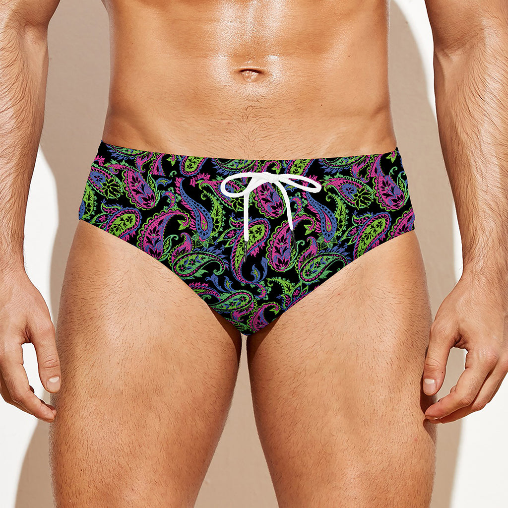 Pink Blue And Green Paisley Print Men's Swim Briefs