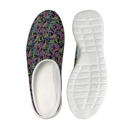 Pink Blue And Green Paisley Print Mesh Casual Shoes