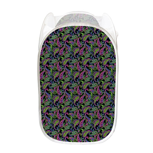 Pink Blue And Green Paisley Print Mesh Laundry Hamper