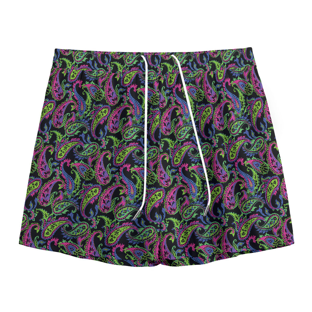 Pink Blue And Green Paisley Print Mesh Shorts