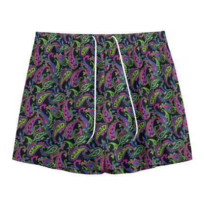 Pink Blue And Green Paisley Print Mesh Shorts