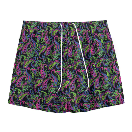 Pink Blue And Green Paisley Print Mesh Shorts