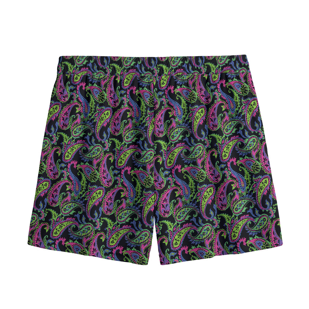 Pink Blue And Green Paisley Print Mesh Shorts