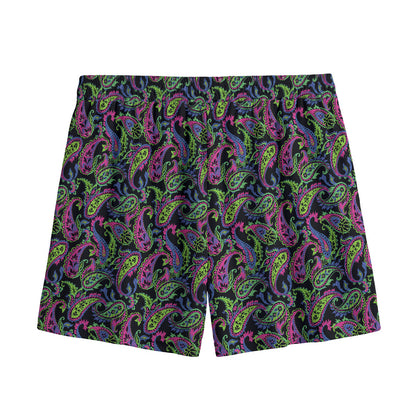 Pink Blue And Green Paisley Print Mesh Shorts