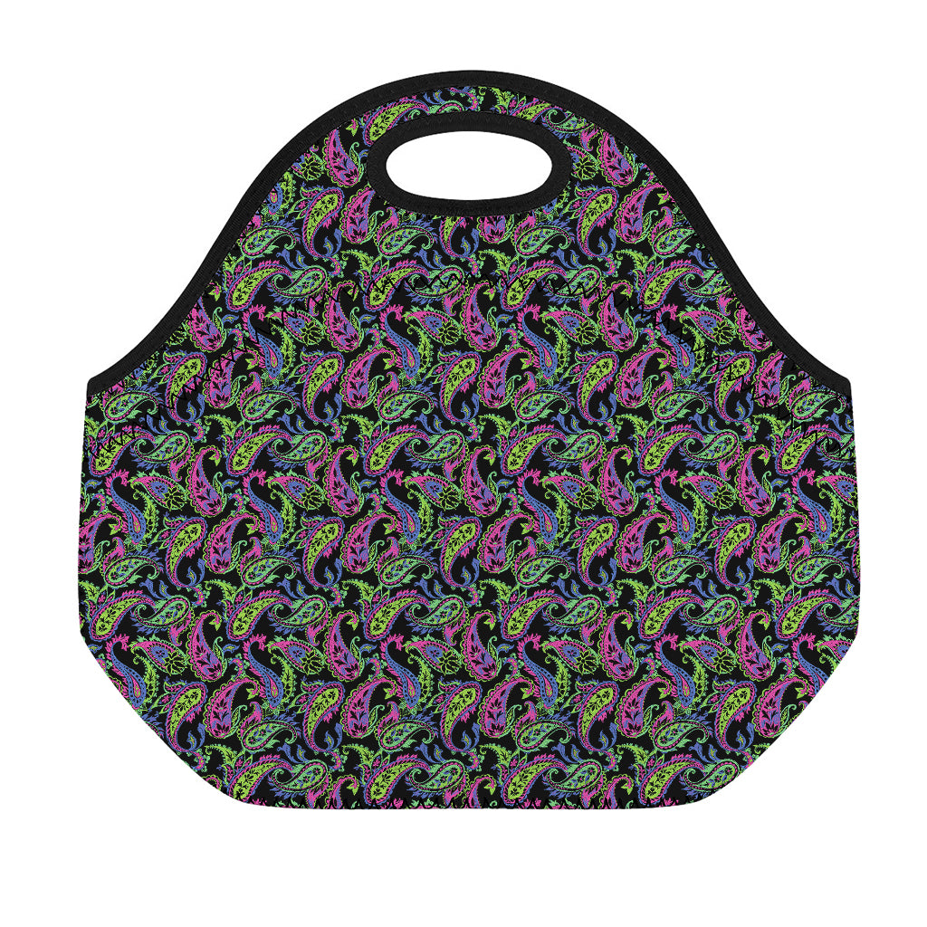 Pink Blue And Green Paisley Print Neoprene Lunch Bag