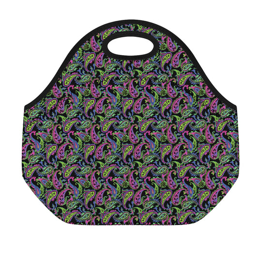 Pink Blue And Green Paisley Print Neoprene Lunch Bag