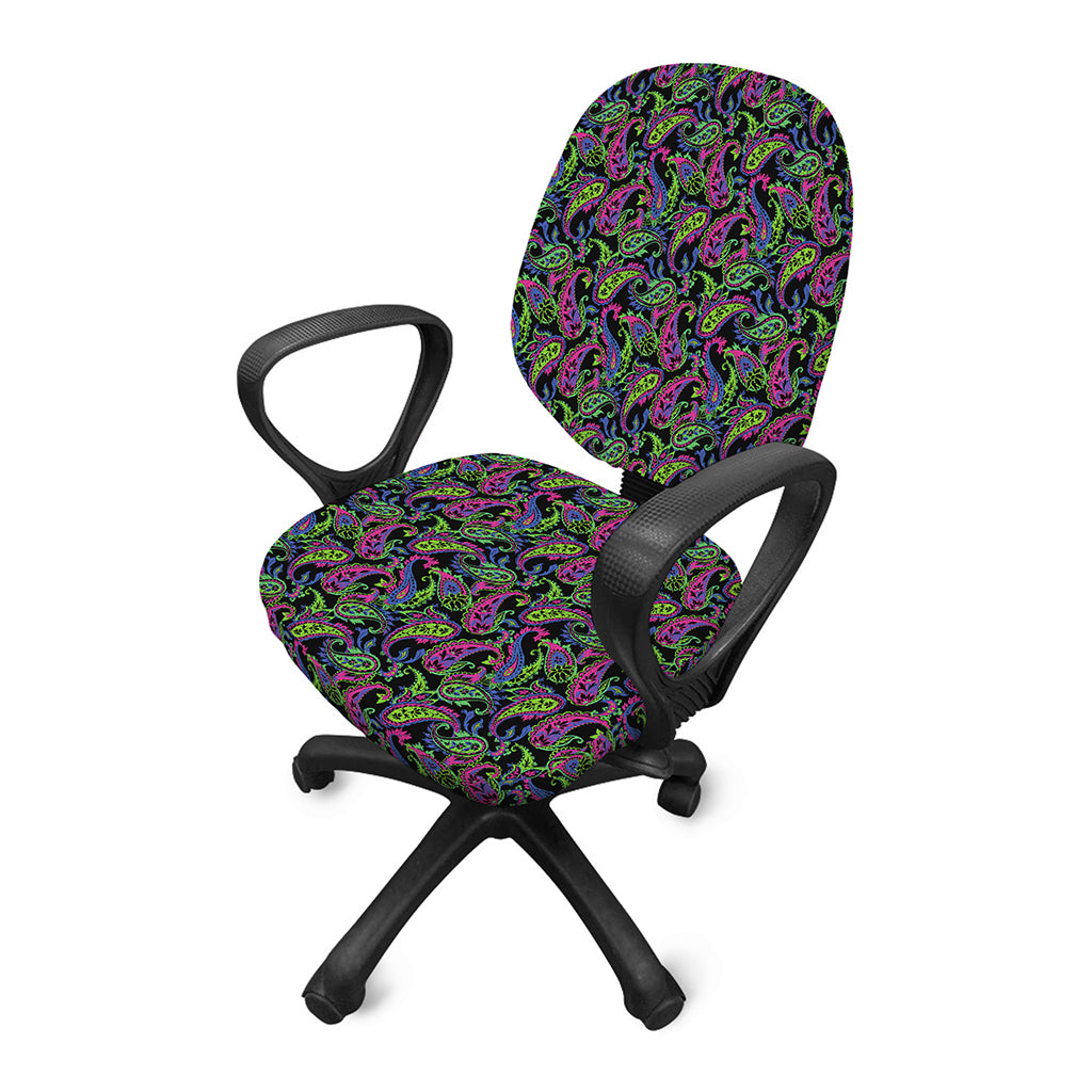 Pink Blue And Green Paisley Print Office Chair Cover