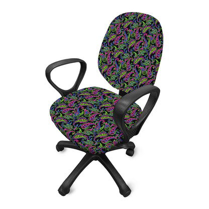 Pink Blue And Green Paisley Print Office Chair Cover