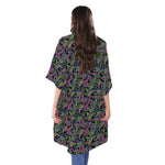 Pink Blue And Green Paisley Print Open Front Beach Cover Up