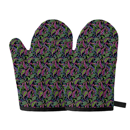 Pink Blue And Green Paisley Print Oven Mitts