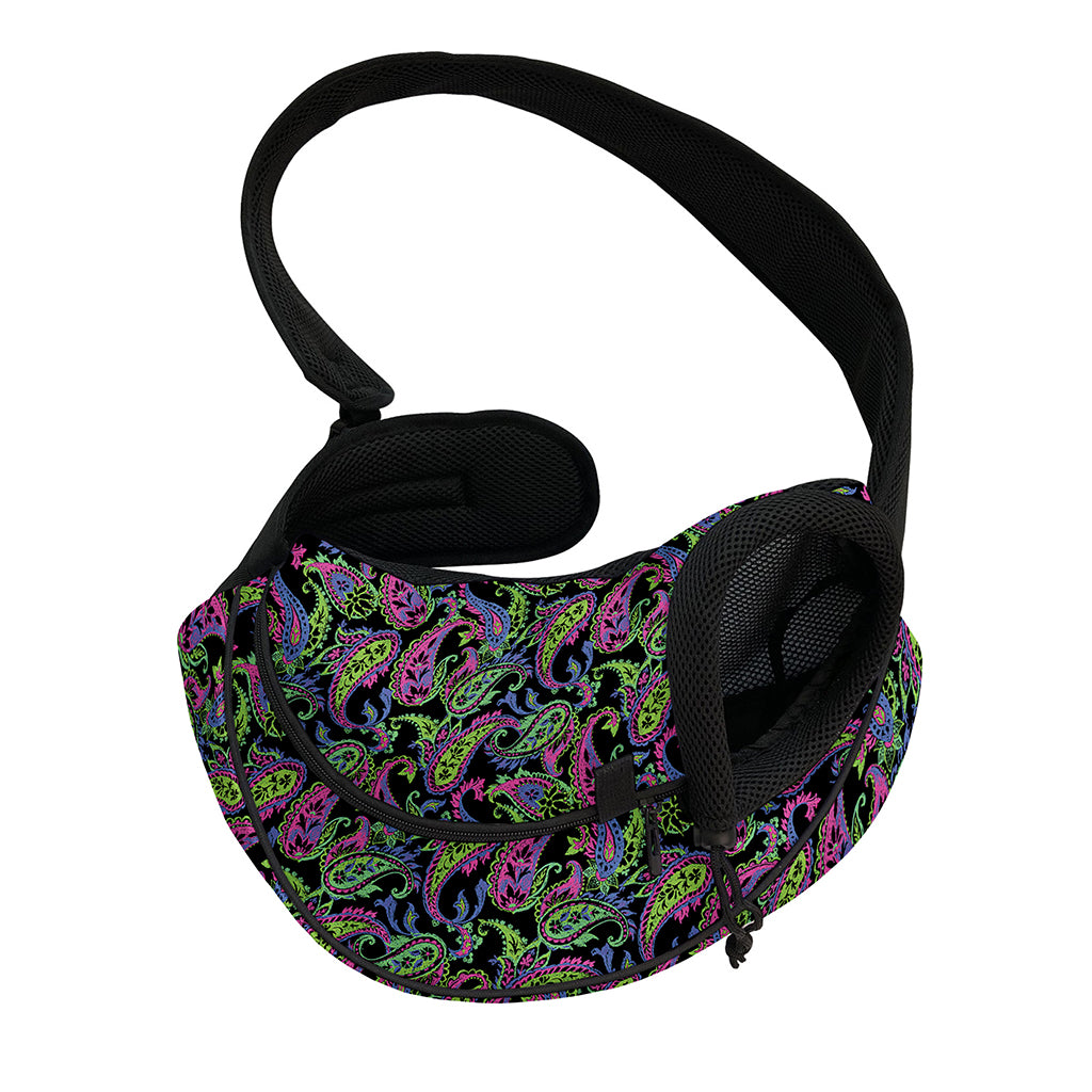 Pink Blue And Green Paisley Print Pet Sling Carrier