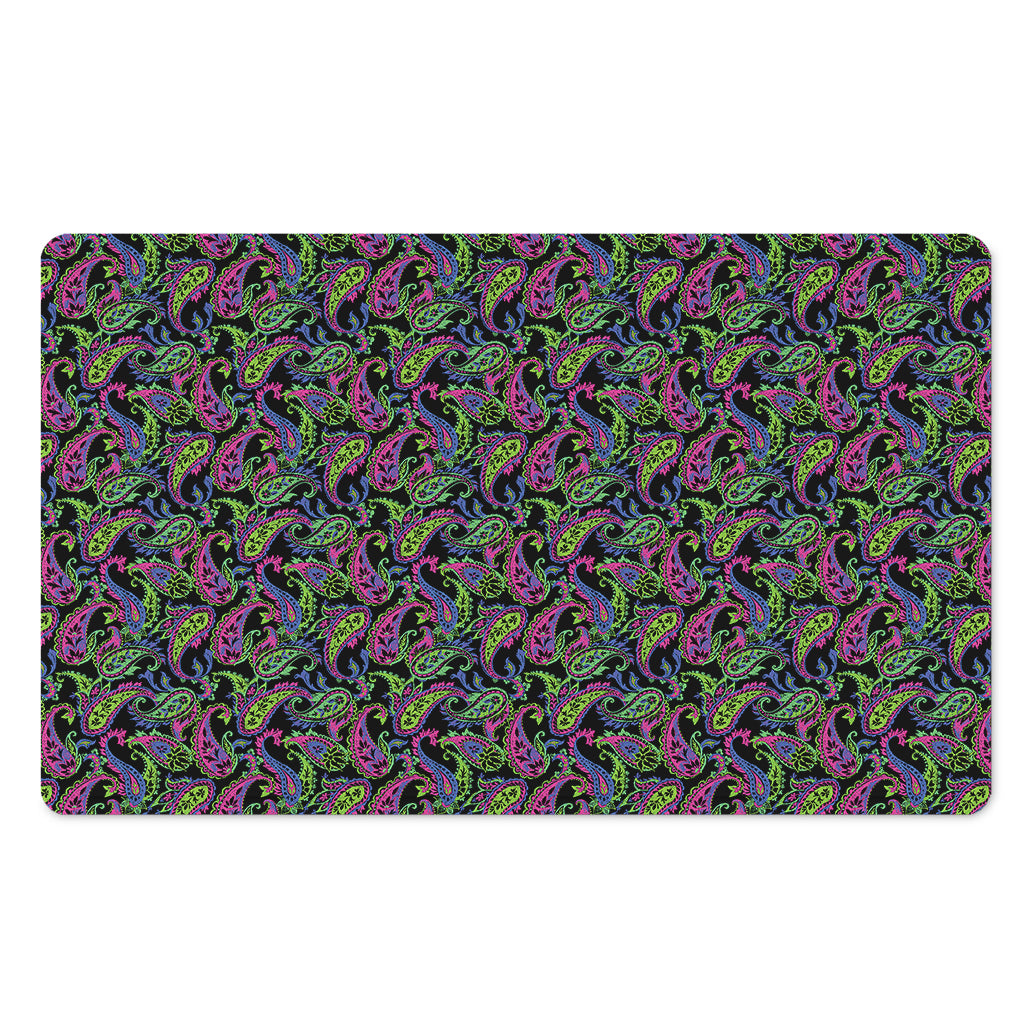 Pink Blue And Green Paisley Print Polyester Doormat