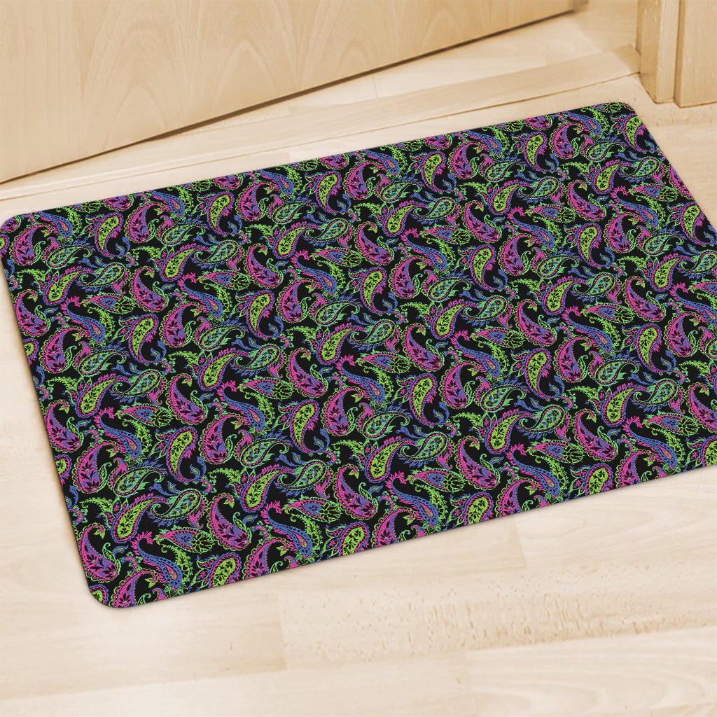 Pink Blue And Green Paisley Print Polyester Doormat