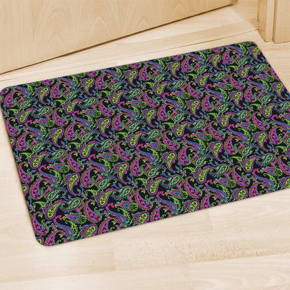 Pink Blue And Green Paisley Print Polyester Doormat