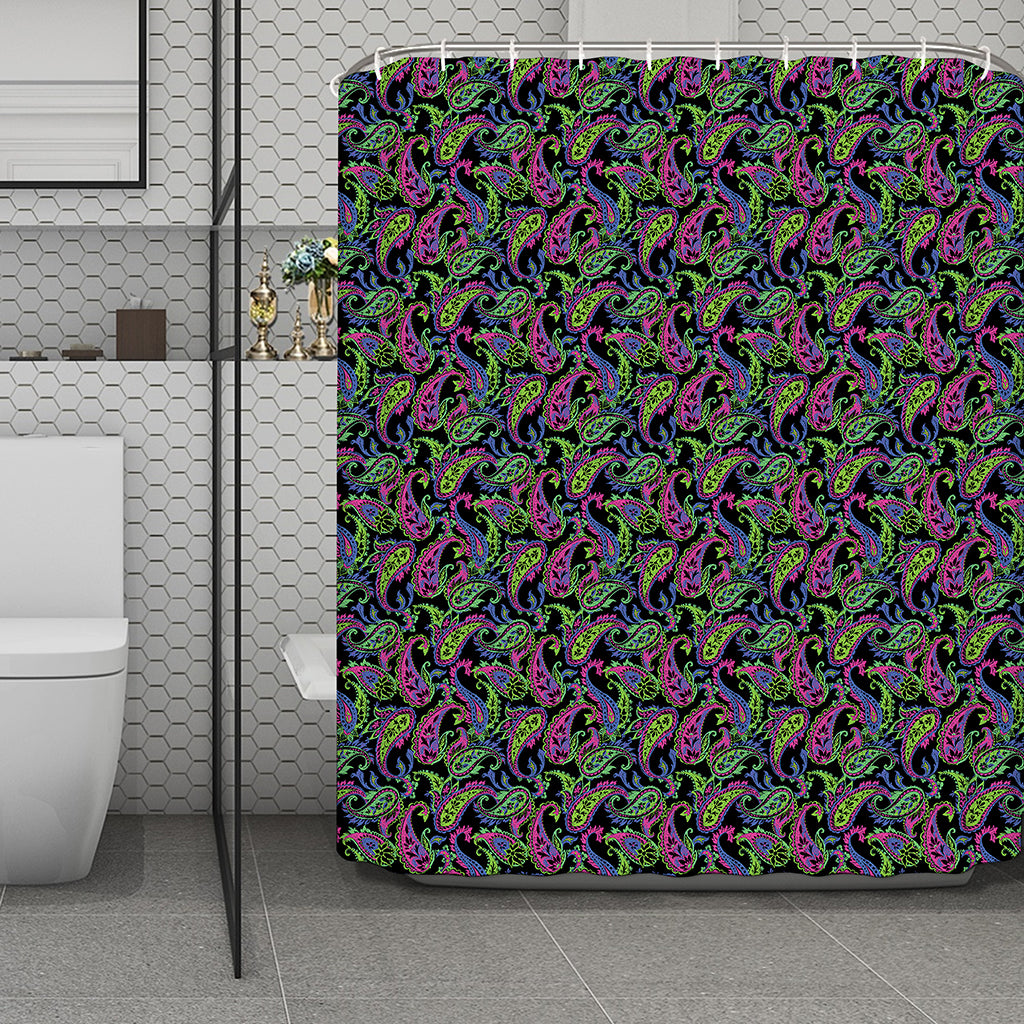 Pink Blue And Green Paisley Print Polyester Shower Curtain